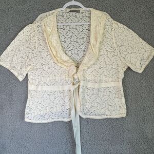 Apt. 9 Woman Ivory Beige Lace Y2K Cardigan Top‎ Ribbon Tie Size 2X